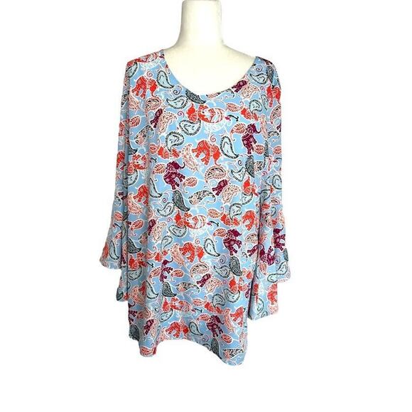 Altar'd State Dress Elephant Paisley Bell Sleeve Tunic Mini Shift Size Large L - Picture 2 of 8